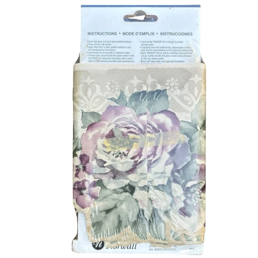 Norwall Floral Wallpaper Border Floral LavenderRose pattern. 1 Pkg. 5 yds. NIP